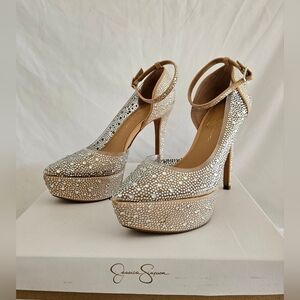 Jessica Simpson Glittering Silver and Tan Heels